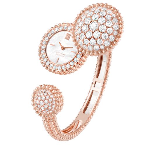 Klocka från Van Cleef & Arpels serie ”Perlée”. Roséguld med diamanter och dold urtavla i pärlemor