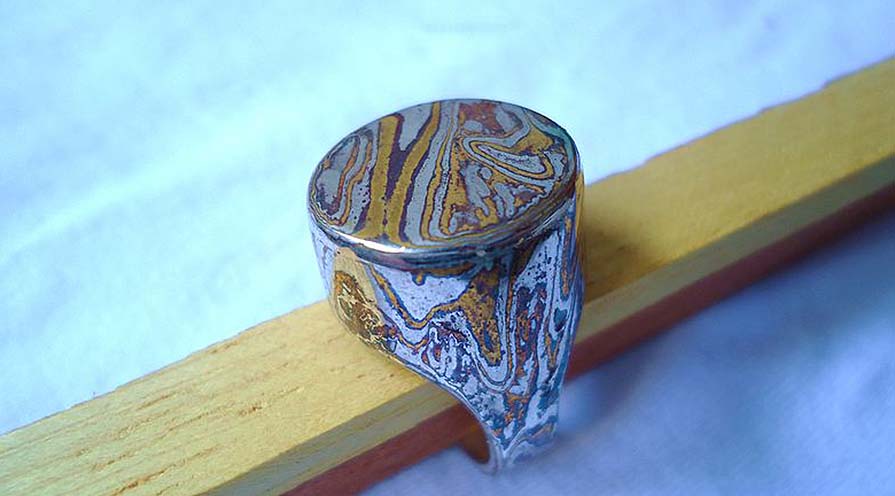 Blå mokume ring