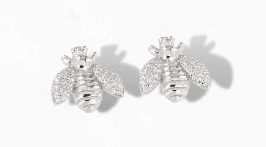 Örhängen i silver i form av bin - djursmycken som stöttar miljön