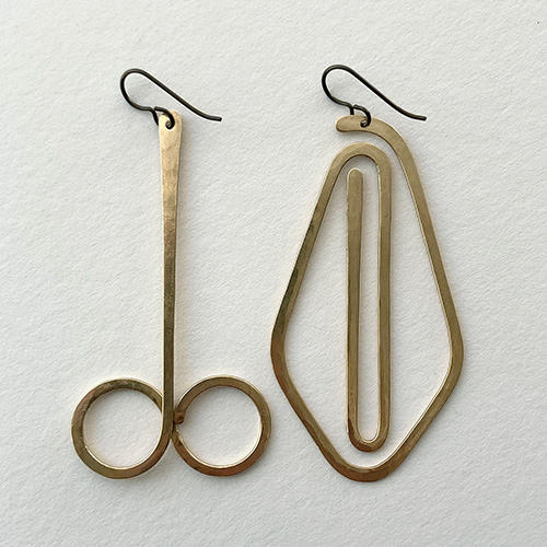 Phalloyonic Earrings in brass by rodger stevens